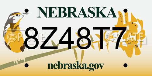 8Z48T7 Nebraska License Plate