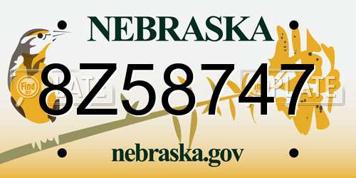 8Z58747 Nebraska License Plate