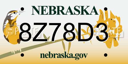 8Z78D3 Nebraska License Plate
