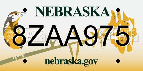 8ZAA975 Nebraska License Plate