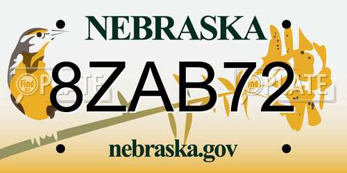 8ZAB72 Nebraska License Plate