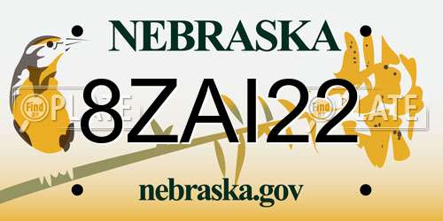 8ZAI22 Nebraska License Plate