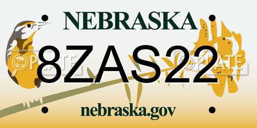 8ZAS22 Nebraska License Plate