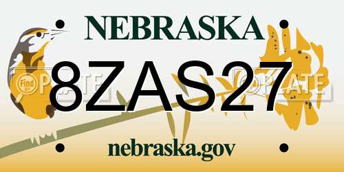 8ZAS27 Nebraska License Plate