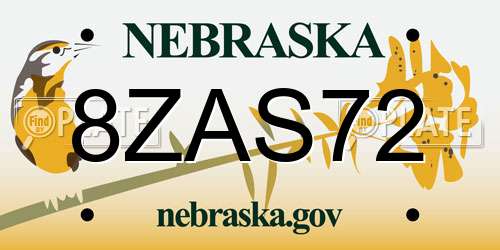 8ZAS72 Nebraska License Plate
