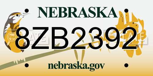 8ZB2392 Nebraska License Plate