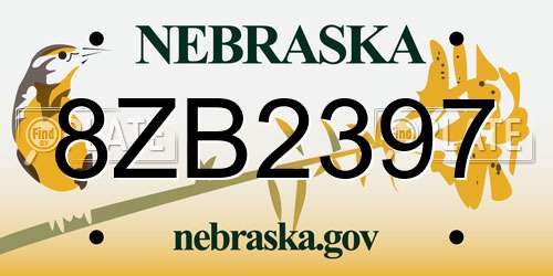 8ZB2397 Nebraska License Plate