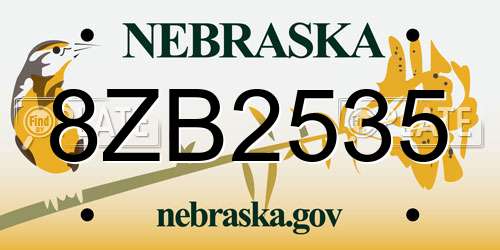 8ZB2535 Nebraska License Plate