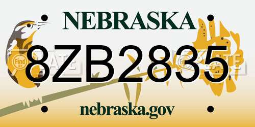 8ZB2835 Nebraska License Plate