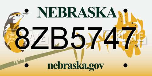 8ZB5747 Nebraska License Plate