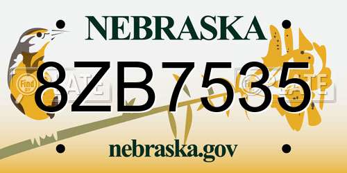 8ZB7535 Nebraska License Plate