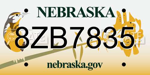 8ZB7835 Nebraska License Plate
