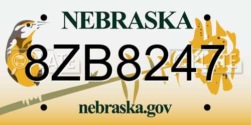 8ZB8247 Nebraska License Plate