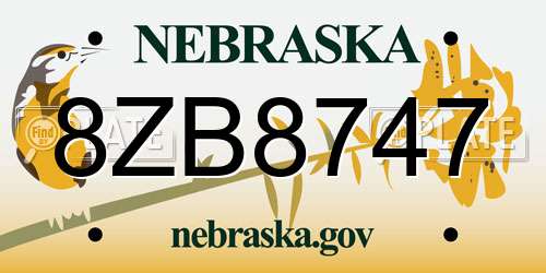 8ZB8747 Nebraska License Plate