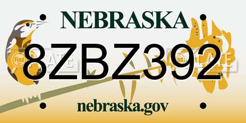 8ZBZ392 Nebraska License Plate