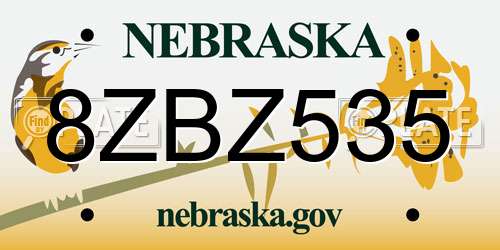 8ZBZ535 Nebraska License Plate