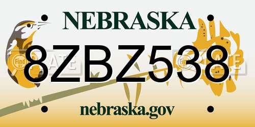 8ZBZ538 Nebraska License Plate