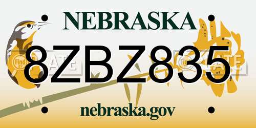 8ZBZ835 Nebraska License Plate