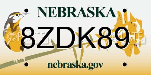 8ZDK89 Nebraska License Plate
