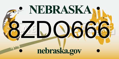 8ZDO666 Nebraska License Plate