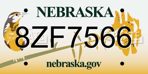8ZF7566 Nebraska License Plate