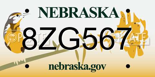 8ZG567 Nebraska License Plate