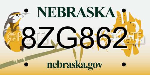 8ZG862 Nebraska License Plate