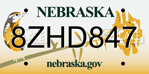8ZHD847 Nebraska License Plate