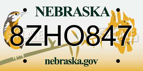 8ZHO847 Nebraska License Plate