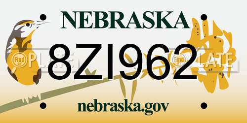 8ZI962 Nebraska License Plate