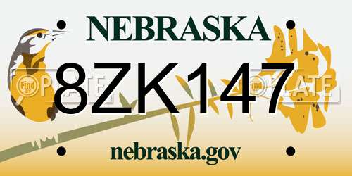 8ZK147 Nebraska License Plate