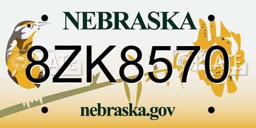 8ZK8570 Nebraska License Plate