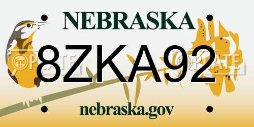 8ZKA92 Nebraska License Plate