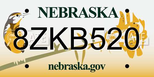 8ZKB520 Nebraska License Plate