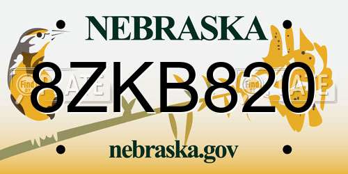 8ZKB820 Nebraska License Plate