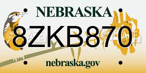 8ZKB870 Nebraska License Plate
