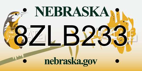 8ZLB233 Nebraska License Plate