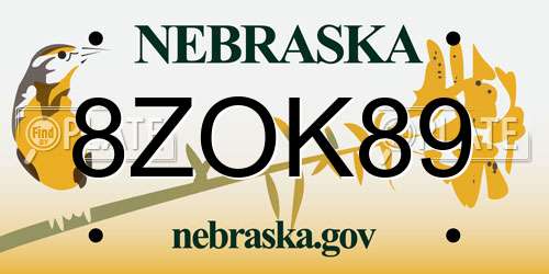 8ZOK89 Nebraska License Plate