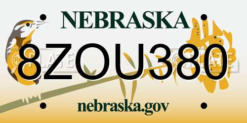8ZOU380 Nebraska License Plate