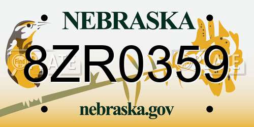 8ZR0359 Nebraska License Plate
