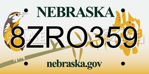 8ZRO359 Nebraska License Plate