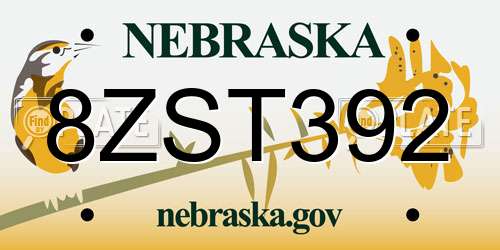 8ZST392 Nebraska License Plate