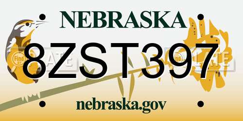 8ZST397 Nebraska License Plate