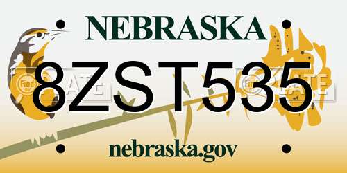 8ZST535 Nebraska License Plate