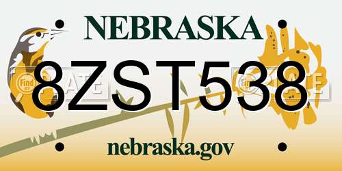 8ZST538 Nebraska License Plate