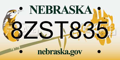 8ZST835 Nebraska License Plate