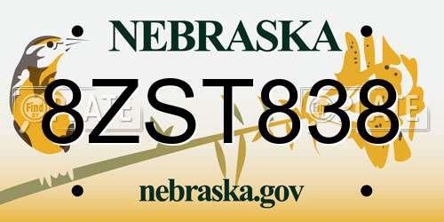 8ZST838 Nebraska License Plate