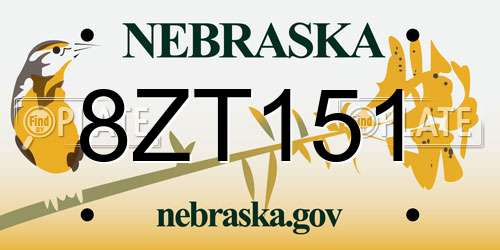 8ZT151 Nebraska License Plate
