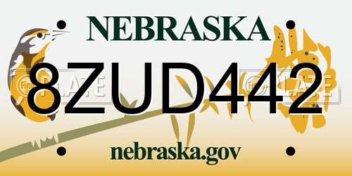 8ZUD442 Nebraska License Plate