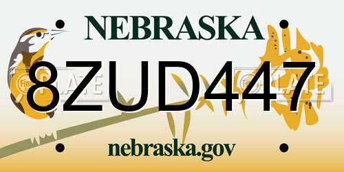 8ZUD447 Nebraska License Plate